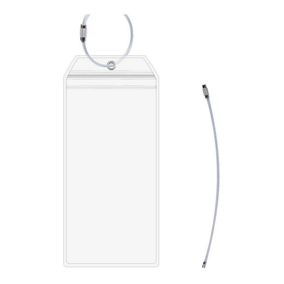 Transparent Luggage Tag Holder – Waterproof PVC E-Tag Protector with Zip Seal & Braided Steel Loops, Reusable Travel ID Card Holder for Cruise, Flight, and Baggage
