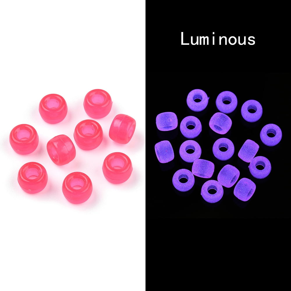 Transparent Luminous Plastic Beads Frosted Crow Beads Pony Beads Glow in the Dark Barrel Deep Pink 9x6mm Hole: 3.8mm 1900pcs/500g