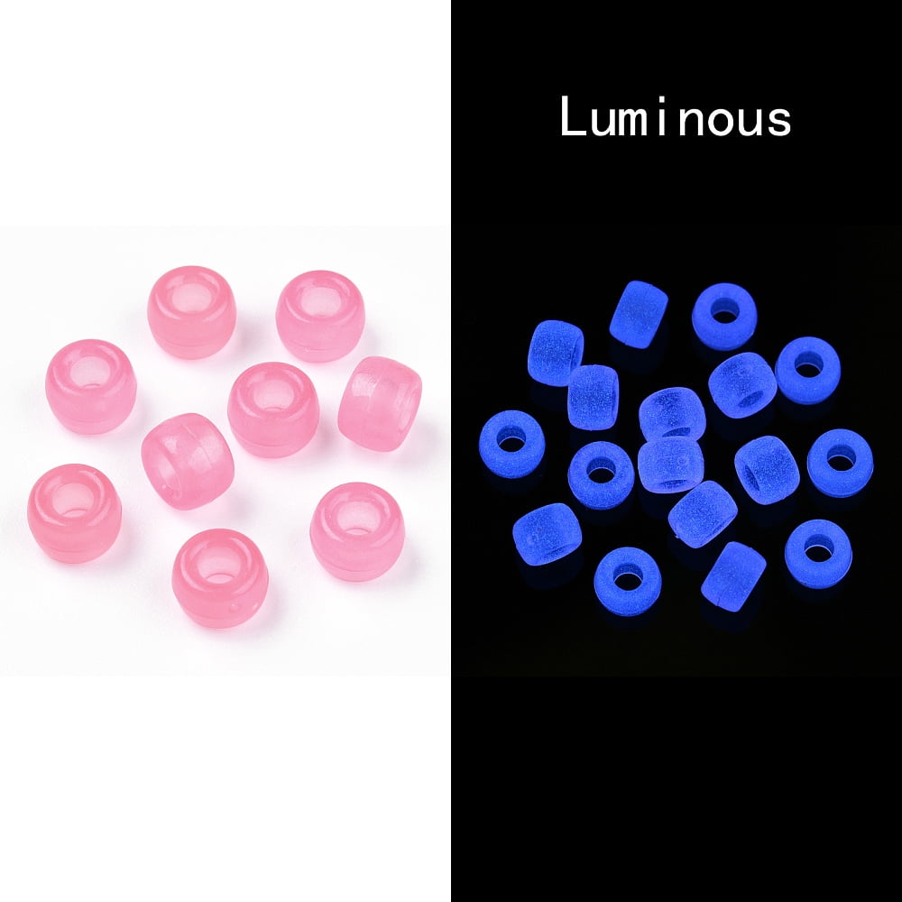 Transparent & Luminous Plastic Beads Frosted Crow Beads Pony Beads Glow in the Dark Barrel Hot Pink 9x6mm Hole: 3.8mm about 1900pcs/500g for DIY
