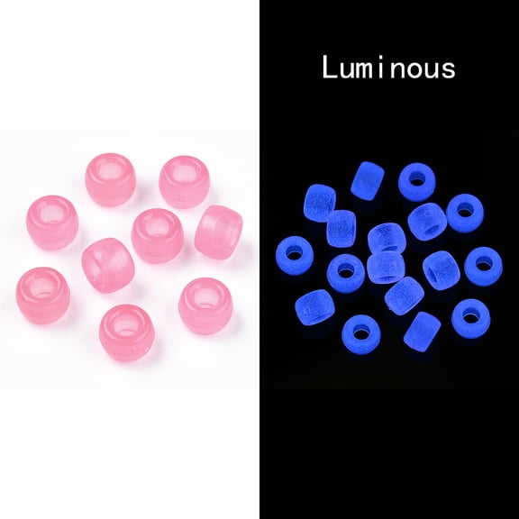 Transparent & Luminous Plastic Beads Frosted Crow Beads Pony Beads Glow in the Dark Barrel Hot Pink 9x6mm Hole: 3.8mm about 1900pcs/500g