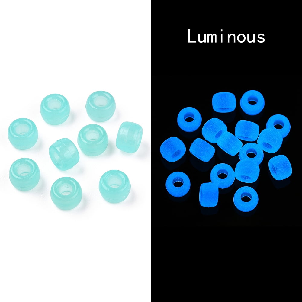 Transparent & Luminous Plastic Beads Frosted Crow Beads Pony Beads Glow in the Dark Barrel Pale Turquoise 9x6mm Hole: 3.8mm 1900pcs/500g