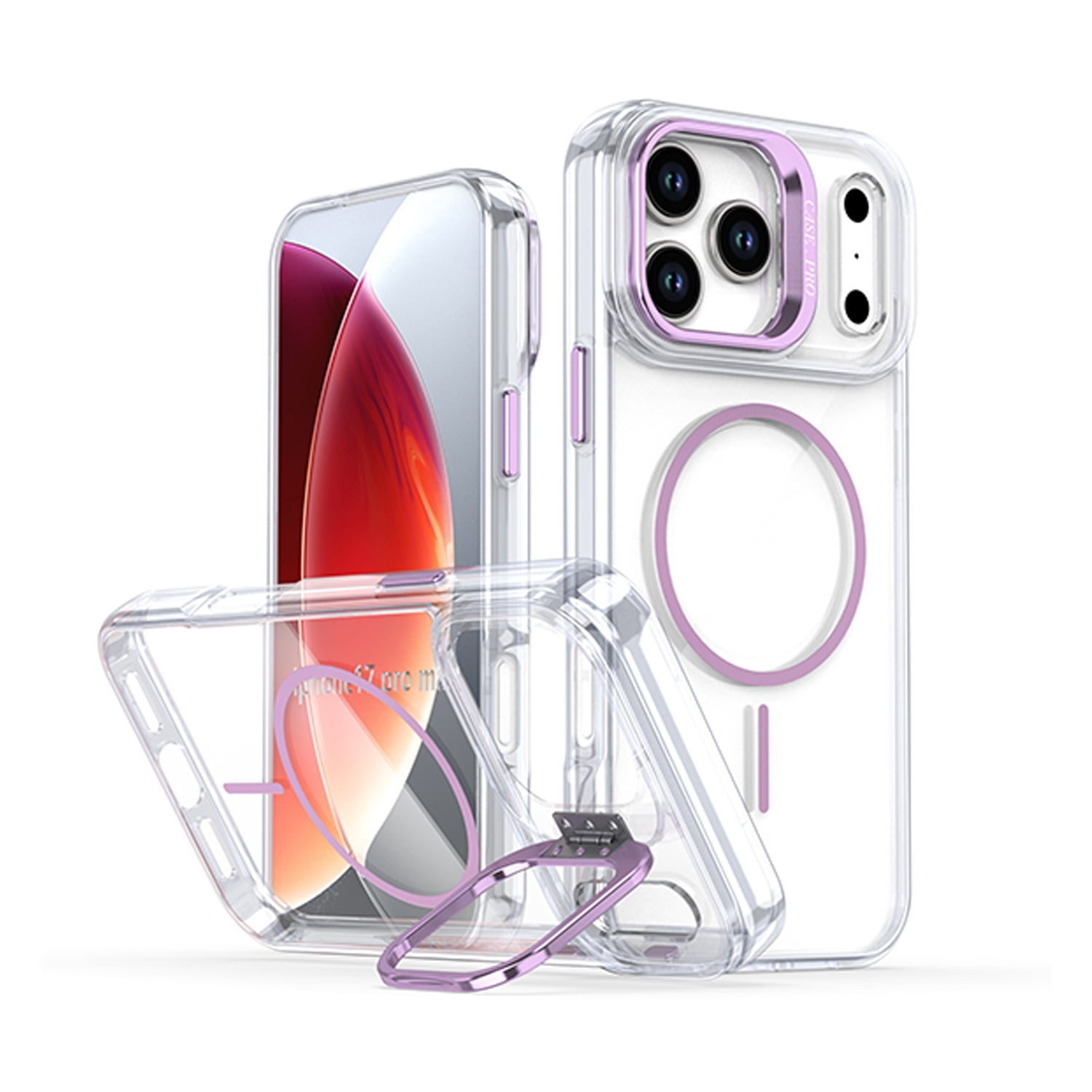 Transparent MagSafe Camera Stand Case for iPhone 17 Pro - Purple