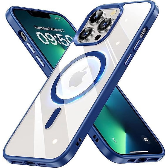 Entronix Magnetic Clear Case Compatible with iPhone 12 / 12 Pro, Soft Edges Transparent Cover, Navy Blue