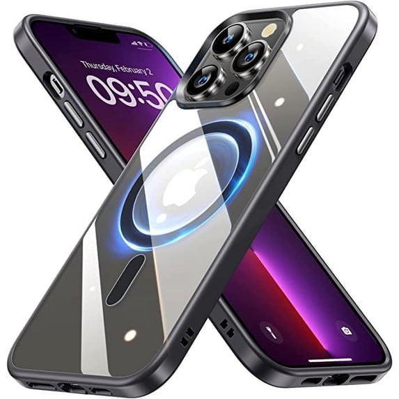 Entronix Magnetic Clear Case Compatible with iPhone 12 / 12 Pro, Soft Edges Transparent Cover, Black