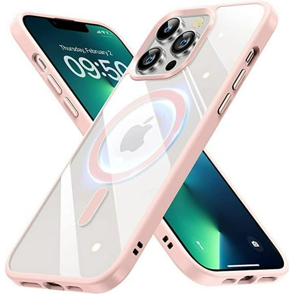 Transparent Magnetic Case Designed for Apple iPhone 12 Pro Max Clear Magnetic Case for Rugged Shockproof Strong Magnetic Military Grade Drop Protection Phone Case for Apple iPhone 12 Pro Max, Pink