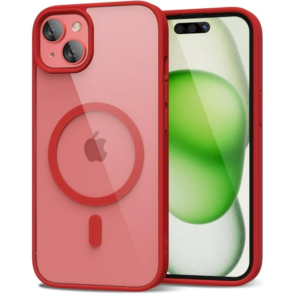Transparent Magnetic Case Designed for Apple iPhone 15 Clear Magnetic Case for Rugged Shockproof Strong Magnetic Military Grade Drop Protection Phone Case for Apple iPhone 15, Red
