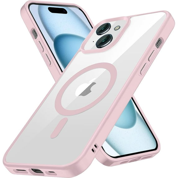 Transparent Magnetic Case Designed for Apple iPhone 15 Plus Clear Magnetic Case for Rugged Shockproof Strong Magnetic Military Grade Drop Protection Phone Case for Apple iPhone 15 Plus, Pink