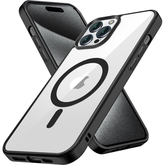 Entronix Magnetic Clear Case Compatible with iPhone 15 Pro, Soft Edges Transparent Cover, Black