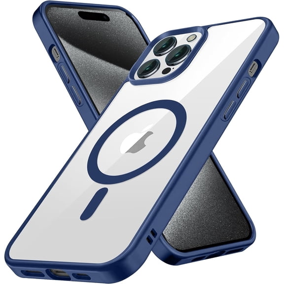 Entronix Magnetic Clear Case Compatible with iPhone 15 Pro, Soft Edges Transparent Cover, Navy Blue