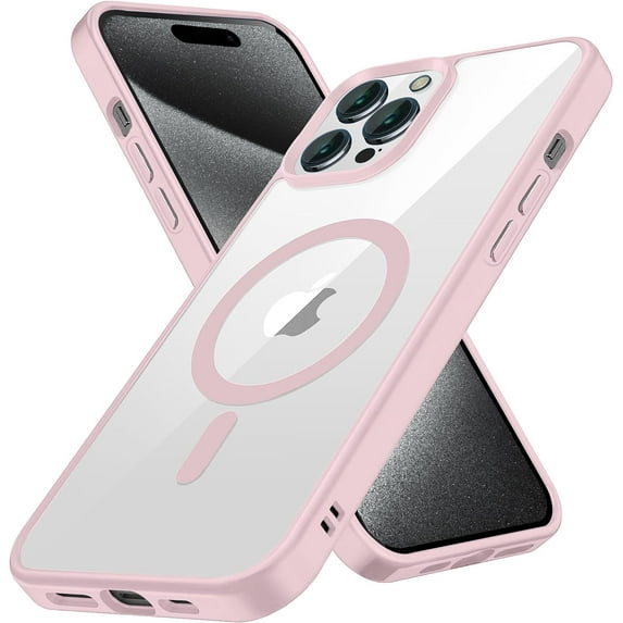 Transparent Magnetic Case Designed for Apple iPhone 15 Pro Clear Magnetic Case for Rugged Shockproof Strong Magnetic Military Grade Drop Protection Phone Case for Apple iPhone 15 Pro, Pink