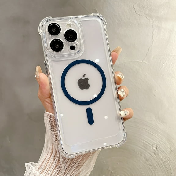 Transparent Magnetic Phone Case for iPhone 13, Camera Lens Full Protection, Compatible with MagSafe Wireless Charging, Four Corners Shockproof Anti-fall Ultra Slim Phone Cover,Darkblue