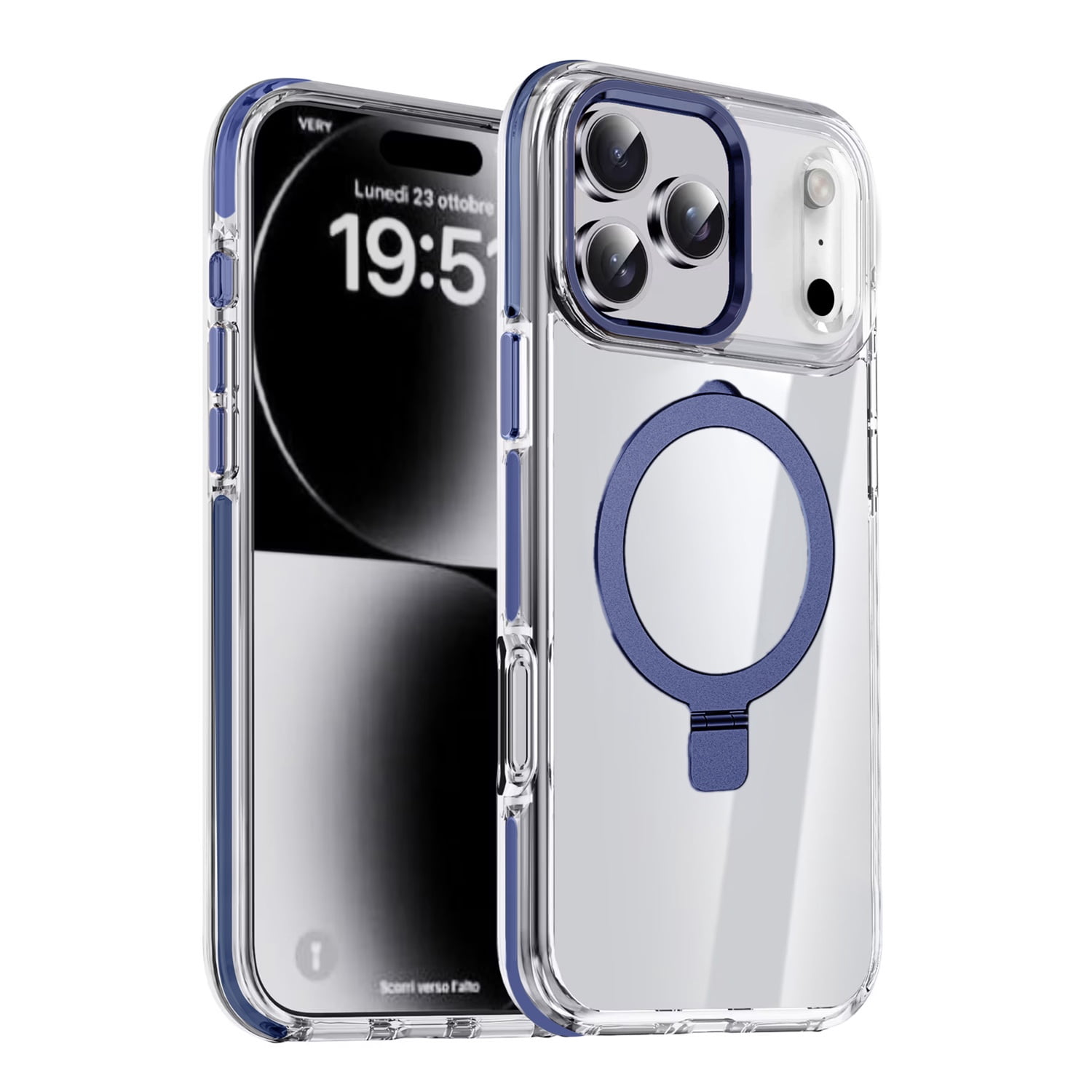Transparent Magnetic Stand Cover for iPhone 17 Pro Max - Blue