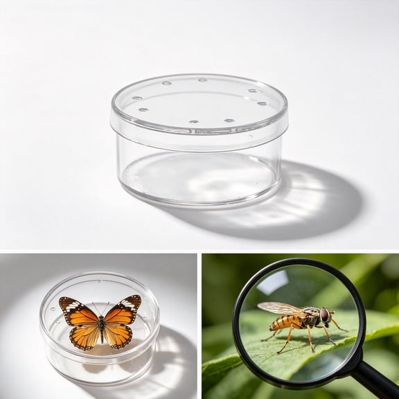 Transparent Magnifying Insect Observation Box with Random Paper Patterns, 1.6in Bug Viewer Jar for Nature Exploration, Scientific Educational Container Clear M