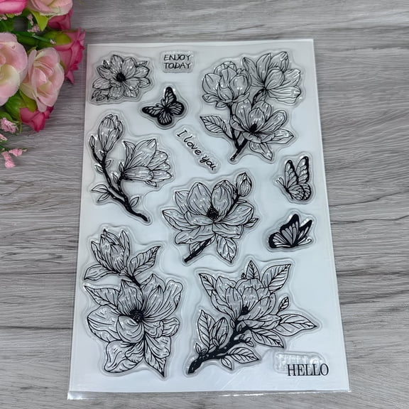 Transparent Magnolia Flower Stamp for Card Making & Scrapbooking Reusable Clear Polymer Craft Seal for DIY Projects