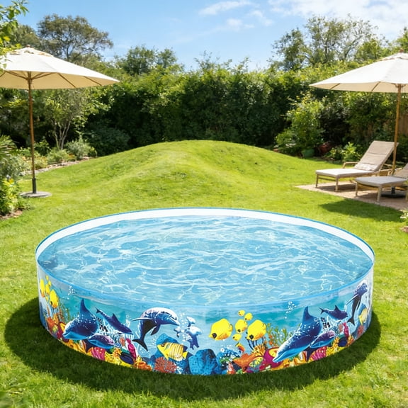 Transparent Marine Animal Family Round Pool - Thickened Outdoor Indoor Round Swimming Pool, Clear Pattern Leisure Pool, Family-Sized Water Play Pool for Summer Leisure Fun, 15*72in, Blue