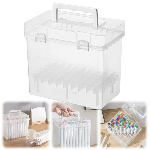 Transparent Marker Case Storage Container,12-120 Slots Plastic Marker Storage Box,Multifunctional Art Supplies Storage Case for Markers,Highlighters & Watercolor Pens(60 Slots)