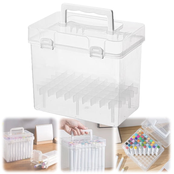 Transparent Marker Storage Case, Marker Storage Box, Marker Organizer, Stackable Compartmentalized Holder, Ideal for Markers, Highlighters, Art Supplies & Home/Office Organization Use(60 Slots)