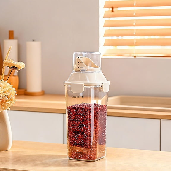 Transparent Measuring Storage Container with Built-in Scoop, Airtight Dry Food Jar – Portion Control, Clear View, Great for Grains Cereal Snacks in Pantry Kitchen