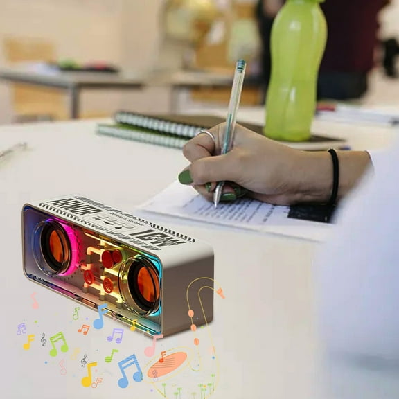 Transparent Mech Bluetooth Speaker, Double-Speaker Wireless Audio with Colorful LED Light, Bluetooth 5.3, 10M Range, 5W Amplifier, 1500mAh Battery, Immersive Sound for Home/Party