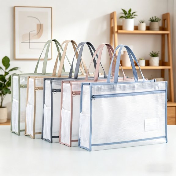 Transparent Mesh Art Portfolio Case Zipper Handle Portable Organizer For Poster Document Artwork Storage Bag