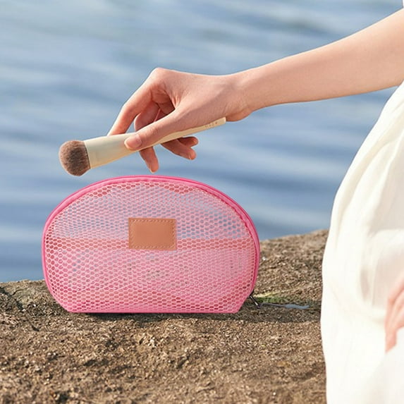 Transparent Mesh Cosmetic Bag - Travel Makeup Organizer with Multiple Compartments, Portable Waterproof Storage Pouch for Brushes & Toiletries, 8x5x3in