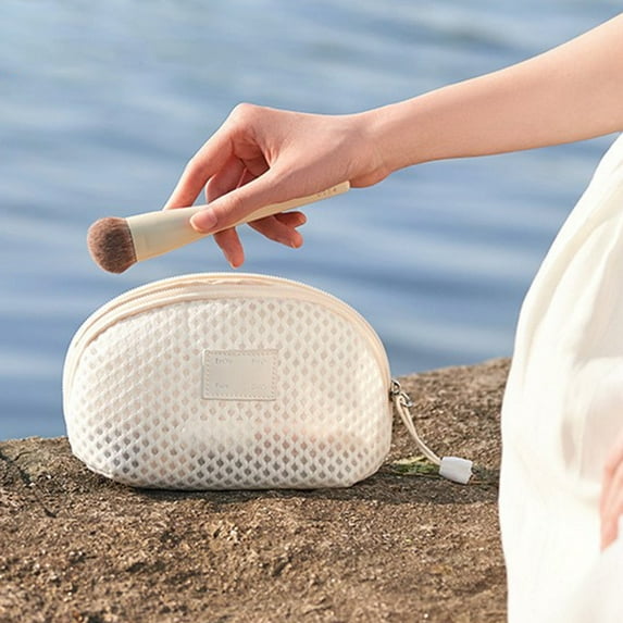 Transparent Mesh Cosmetic Bag - Travel Makeup Organizer with Multiple Compartments, Portable Waterproof Storage Pouch for Brushes & Toiletries, 8x5x3in