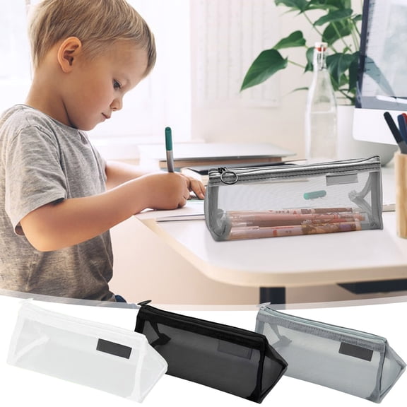 Transparent Mesh Pencil Case Large Capacity Nylon Pen Bag | Zipper Stationery Organizer | Lightweight Travel Makeup Toiletry Storage Pouch | 1 Piece | Easy Carry | Durable | Versatile Use