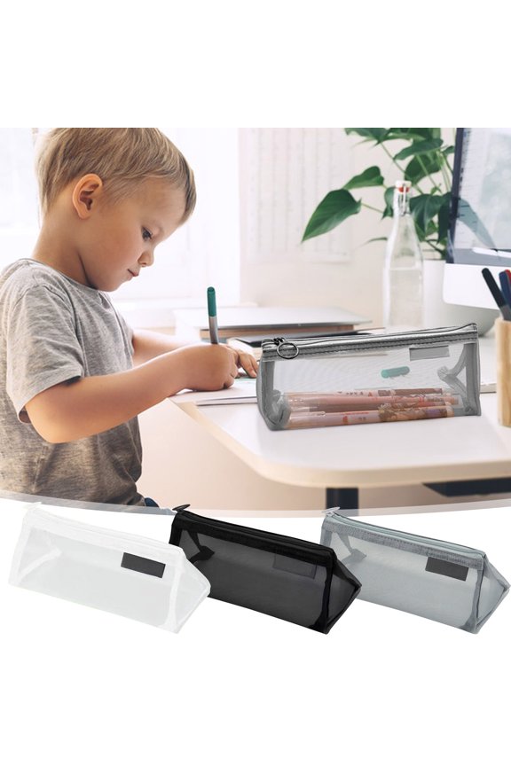 Transparent Mesh Pencil Case Large Capacity Nylon Pen Bag | Zipper Stationery Organizer | Lightweight Travel Makeup Toiletry Storage Pouch | 1 Piece | Easy Carry | Durable | Versatile Use