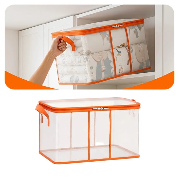 Transparent Mesh Storage Bag – See-Through Nylon Organizer with Reinforced Orange Trim & Sturdy Handles for Closet, Dorm, Moving, and Under-Bed Use