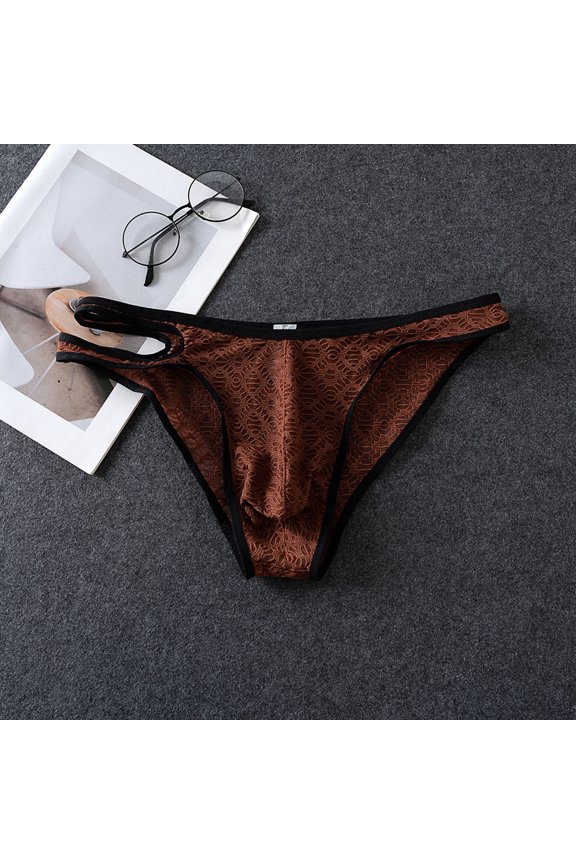 Transparent Mesh Triangle Briefs For Men Breathable Pattern Underwear Comfort Support Daily Casual Party Wear, L, Coffee