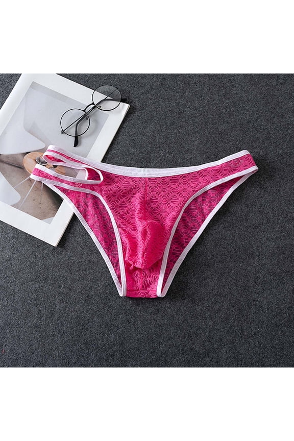 Transparent Mesh Triangle Briefs For Men Breathable Pattern Underwear Comfort Support Daily Casual Party Wear, M, Hot Pink