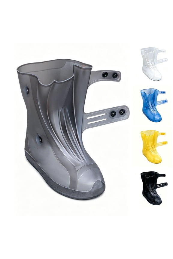 Transparent Mid-Calf Waterproof Shoe Covers Non Slip Round Toe Adjustable Buckle Non-Slip Rain Boot Protectors Overshoes for Outdoor Walking
