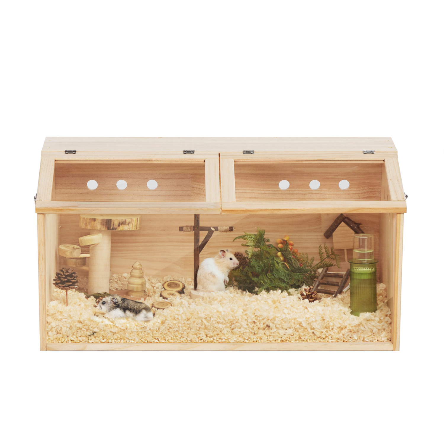 Transparent Middle Wooden Hamster Cage Spacious Habitat Hutch for