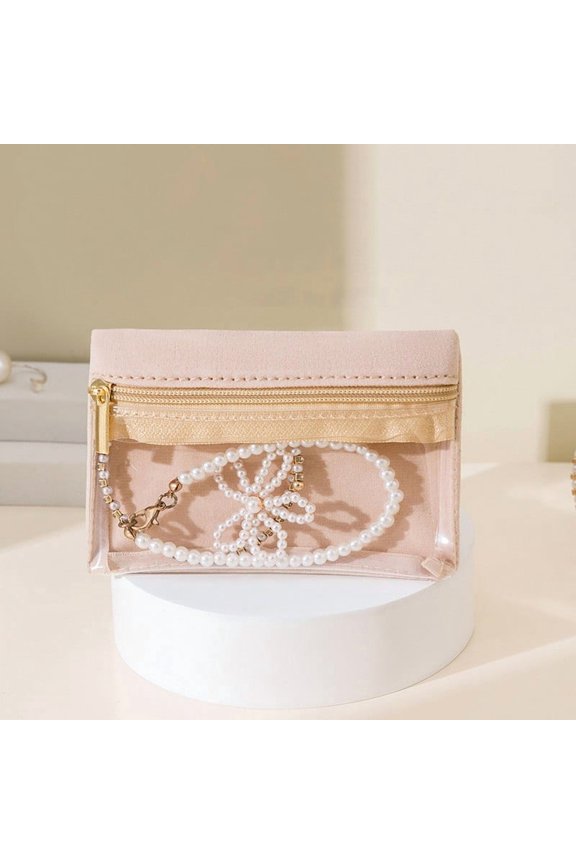 Transparent Mini Jewelry Storage Bag Travel Zipper Change Pouch for Earrings Rings Bracelet, Soft Velvet Lining Portable Tidying Organizer for Women