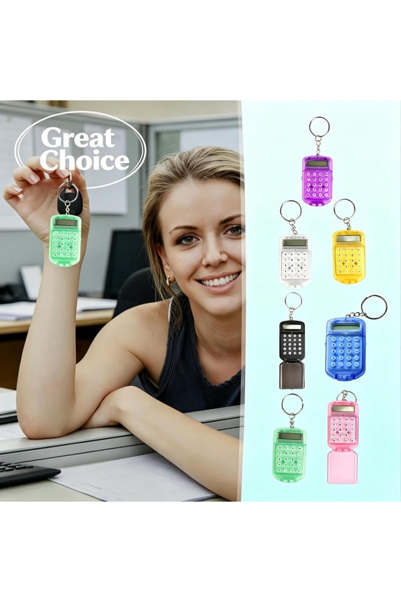 Transparent Mini Keychain Calculator, 8-Digit LCD Display Portable Pocket Calculator with Key Ring, Battery-Powered Compact Basic Calculator for Home, Office & Daily Use