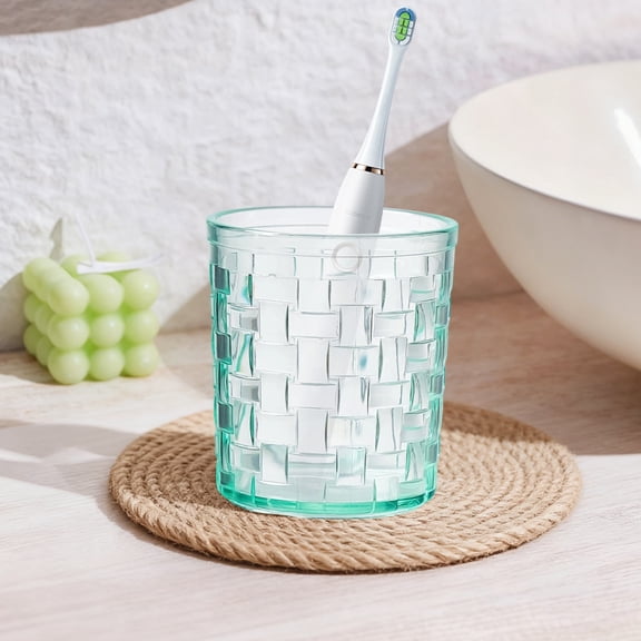 Transparent Mouthwash Cup 3.5 in Plastic Tumbler Wide Mouth Thick Wall Rattan Texture Water Cup for Toothbrushing Rinsing Drinks Bathroom Vanity or Bar Use