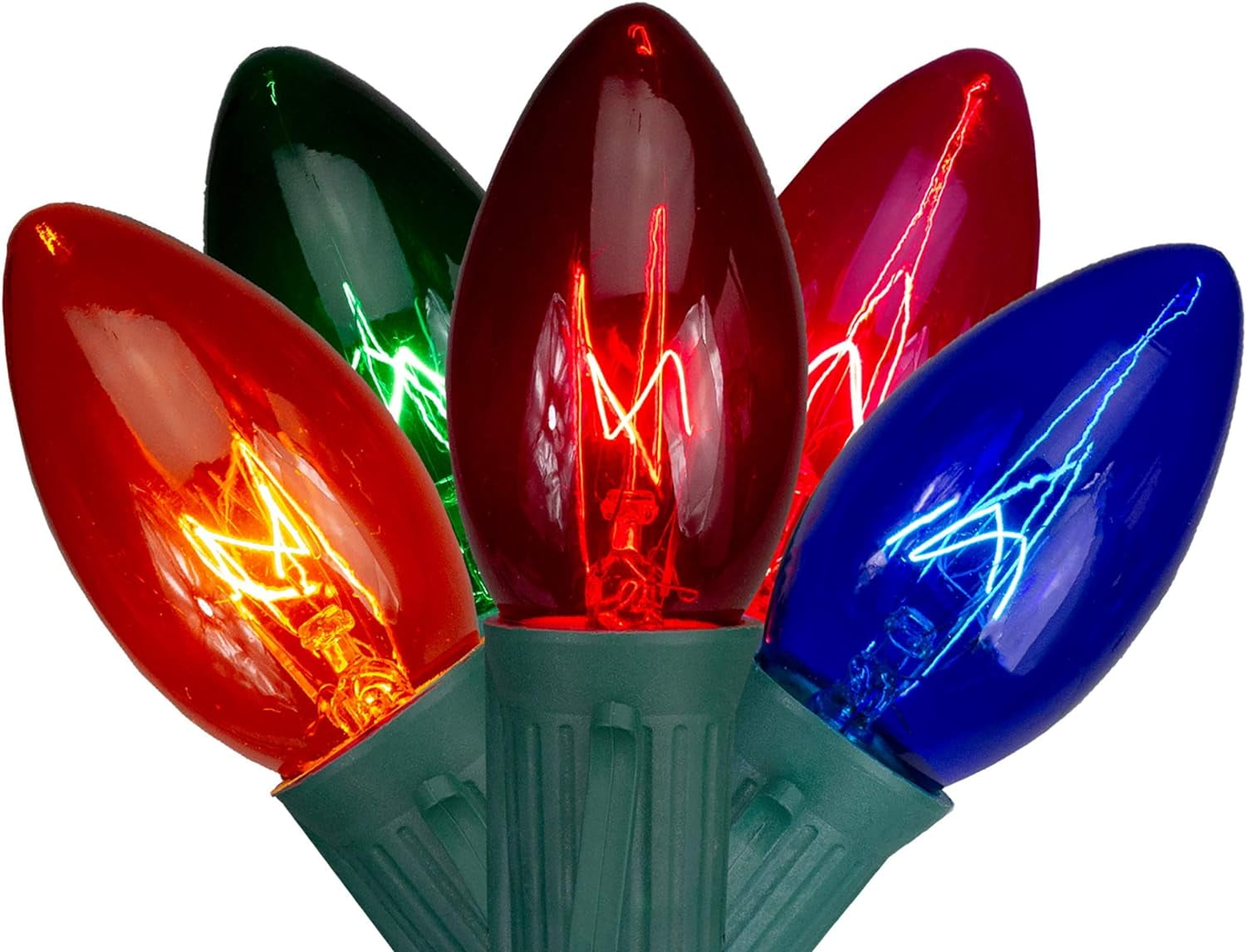 Transparent MultiColor C9 Twinkle Christmas Light Set, 24Ft Green Wire