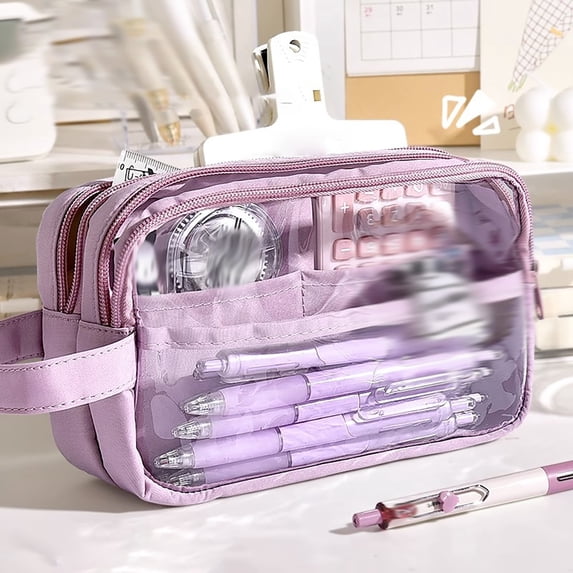Transparent Multi-Layer Pencil Case High Capacity Pen Holder Bag Desk Organizer
