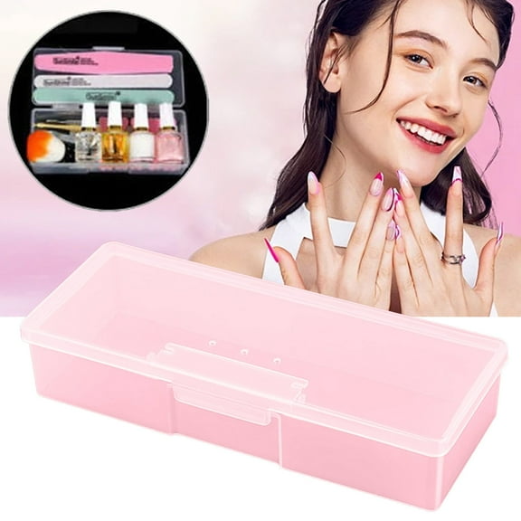 Transparent Nail Brush Kit Storage Box Plastic Container Organizer Case/ Pink Rectangular Nail Storage Box