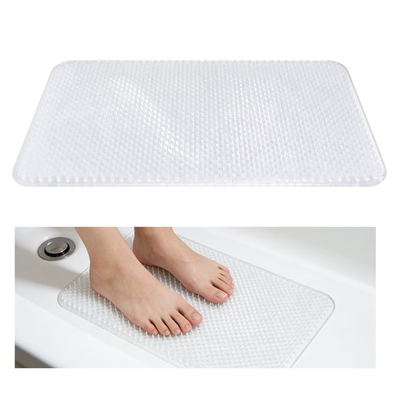 Transparent Non Slip Shower Mat 16 x 27 Inch, PVC Foot Scrubber Bath Mat with 140 Suction Cups, Drain Holes, Quick Dry, Machine Washable