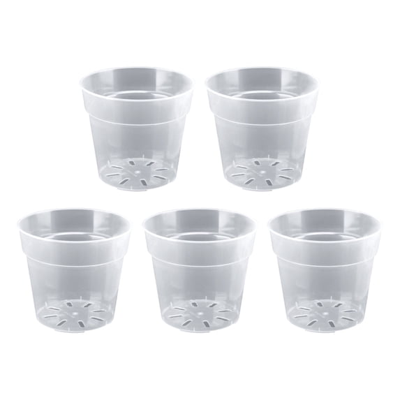 Transparent Nursery Flower Pots 5 Pack Set Indoor Outdoor Universal Containers 5 6 7 Inch Sizes 5PCS