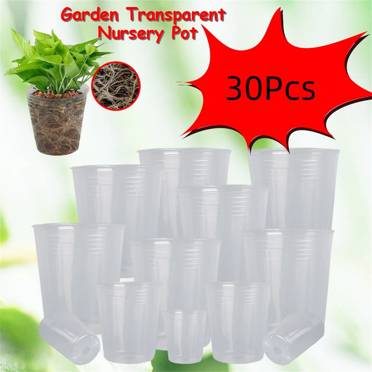 Transparent Nursery Pots with Drainage Holes, 2.5/3/4/4.5/5in Seedling