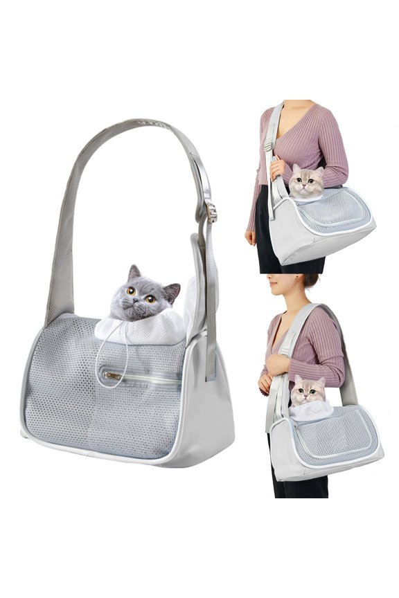 Transparent Nylon Mesh Cats Bag, Portable Foldable One Shoulder Crossbody Pet Carrier, Breathable Design, Adjustable Drawstring for Safe and Comfortable Travel