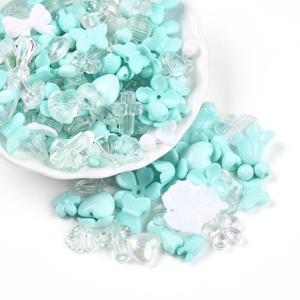 Transparent & Opaque Acrylic Beads Mixed Shapes Pale Turquoise 7.5~24.5x7.5~32.7x2.5~12.5mm Hole: 0.5~3mm