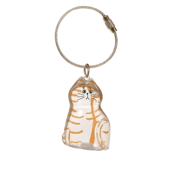 Transparent Orange Tabby Cat Hair Keepsake Keychain Charm - Domestic Shorthair Cat Pet Fur Memorial Storage Box, Decorative Pendant, Memorial Keychain
