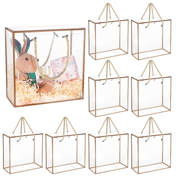 Transparent PET Plastic Gift Box with Polyester Cord Rectangle Dark Goldenrod 20x20x9cm