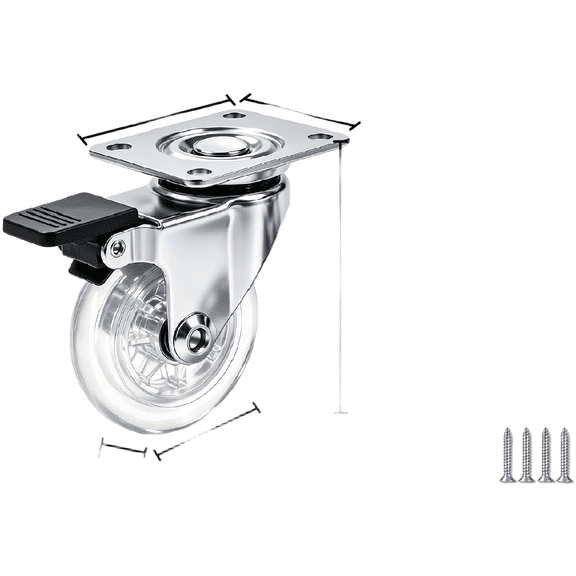 Transparent PU Caster Wheels 1.5 Inch Silent Brake Furniture Swivel Casters