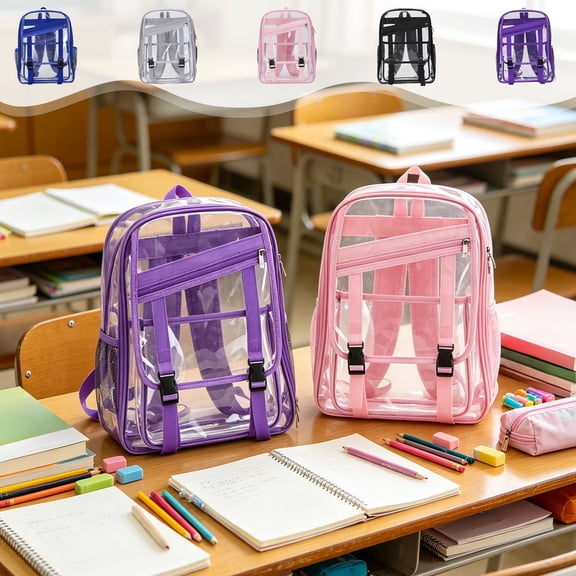 Transparent PVC Backpack with Large Capacity and Multi Pocket Storage for School Travel Concert Check and Daily Commute