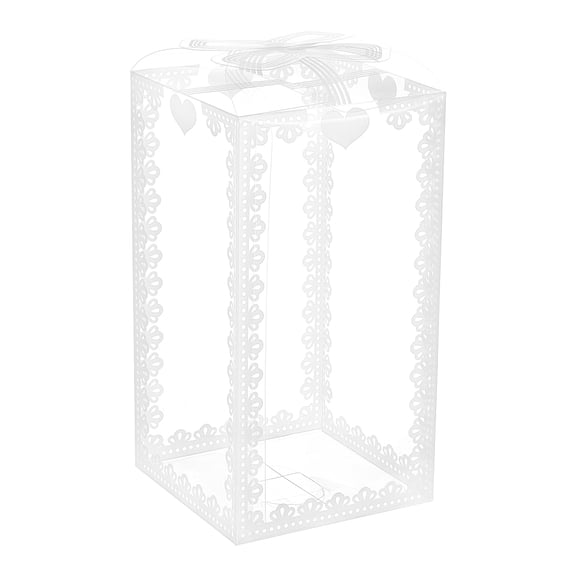 Transparent PVC Box Candy Gift Box for Wedding Party Baby Shower Packing Box Rectangle with Bow White 8x8x15cm Unfold: 354x197mm