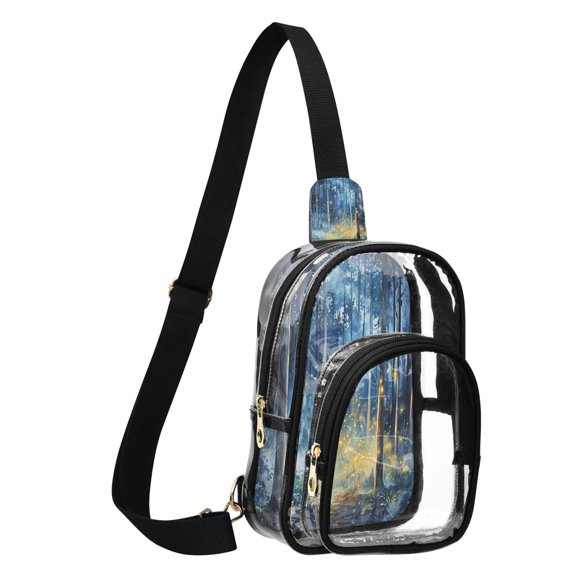 Transparent PVC Crossbody Bag, Printed Shoulder Bag with Compartments, Adjustable Strap Multi-purpose Handbag for Commute Shopping Travel Beautiful Firefly Forest